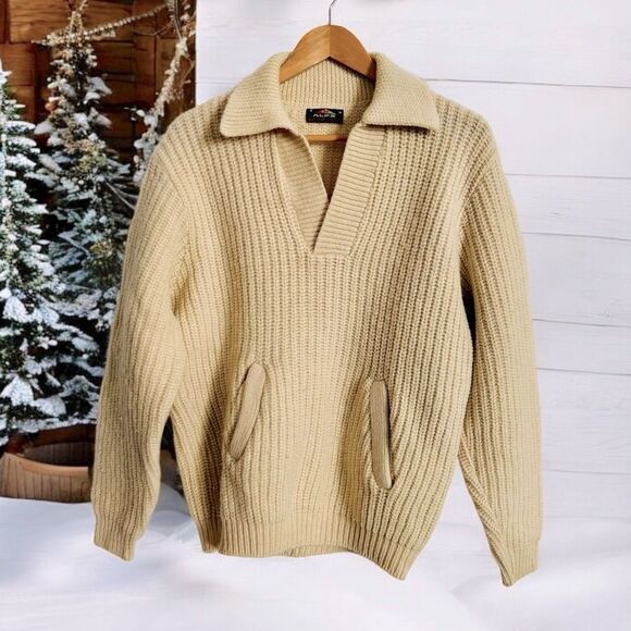 Vintage ALPS The Big Stitch Knitted Sweater Ivory Cream Pockets Size Large - Picture 1 of 7